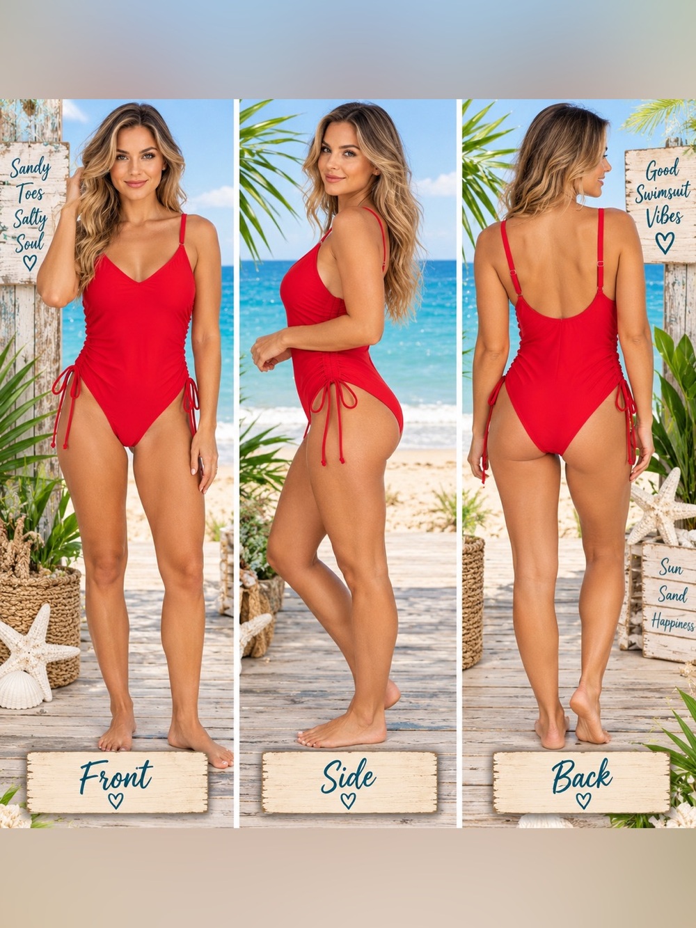 NWT - AOLRO Red Ruched Side Tie One Piece Swimsuit XL